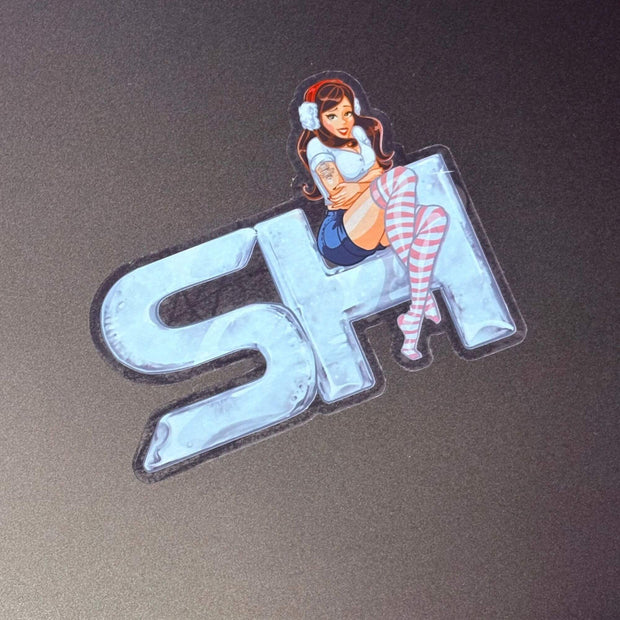 Aufkleber SH Girl transparent heinrichs thermoliner geklebt auf einem Laptop
