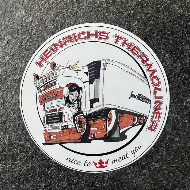 Cartoon Aufkleber vom Frau Heinrichs Scania LKW