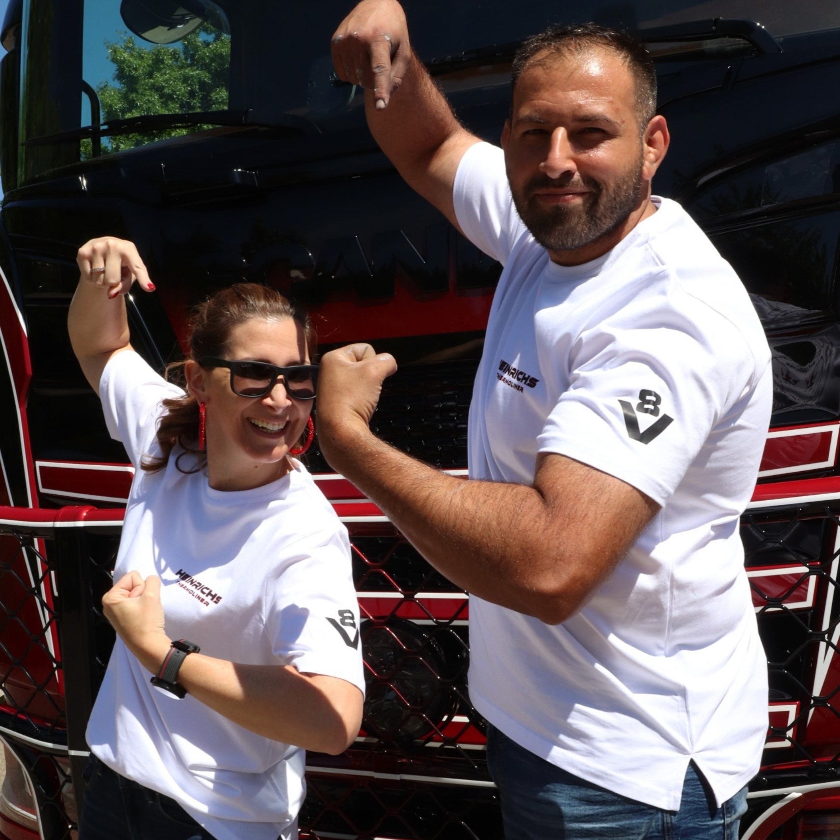 Trucker T-Shirt weiß mit V8 Logo von Heinrichs Thermoliner