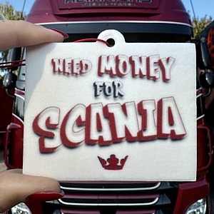 Duftbaum_Need money for Scania - Frischer Duft, klare Botschaft